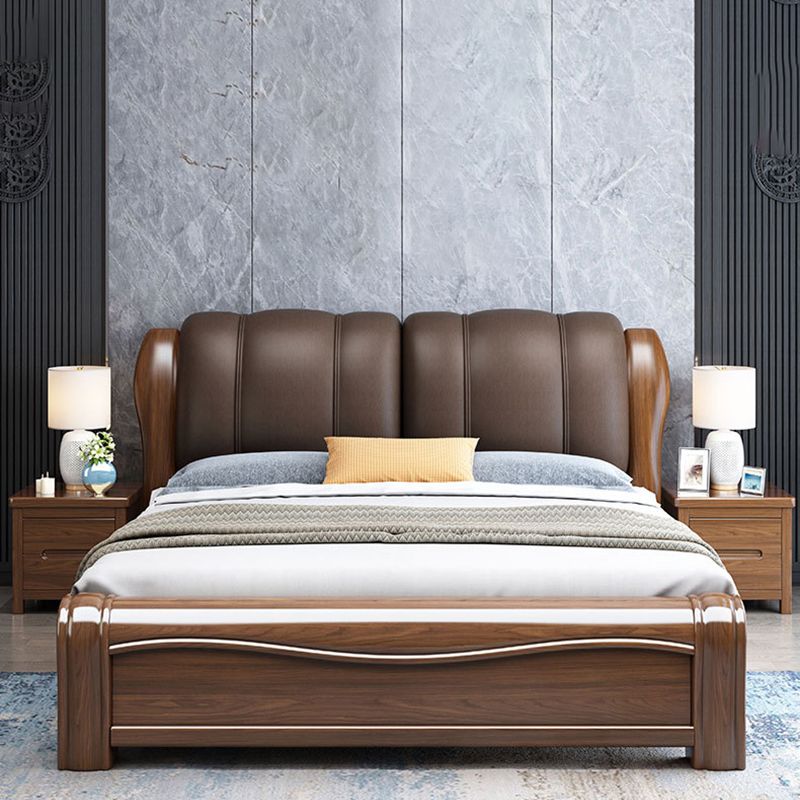 84.65 inch Wide Traditional Bed Frame Walnut Bed with Upholstered Headboard