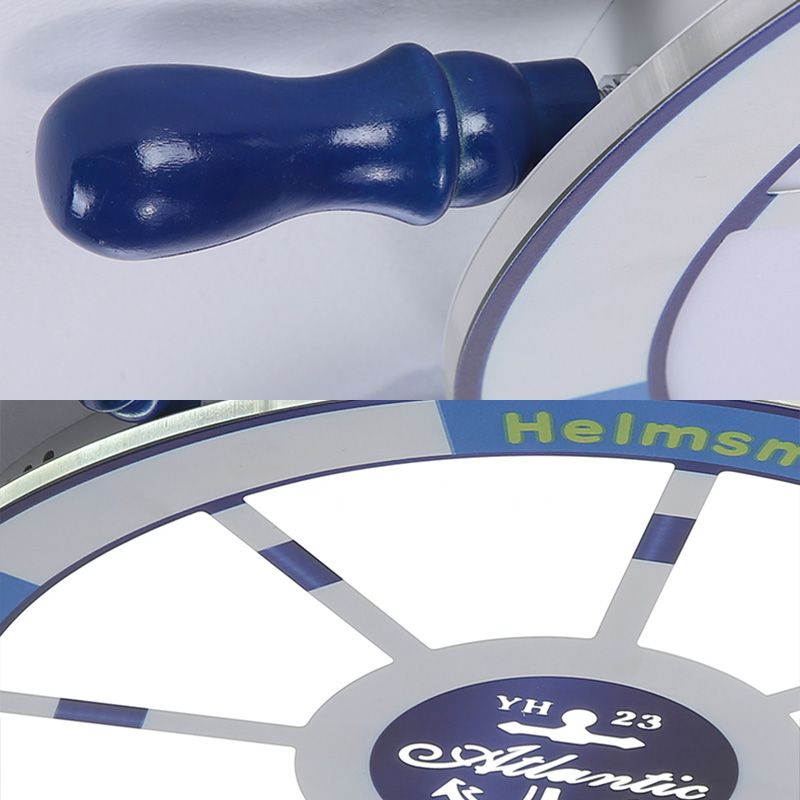 Méditerranée Rudder Ceiling Light Fixture Metal Boys Bedroom LED Ceiling Flush Mount in Blue