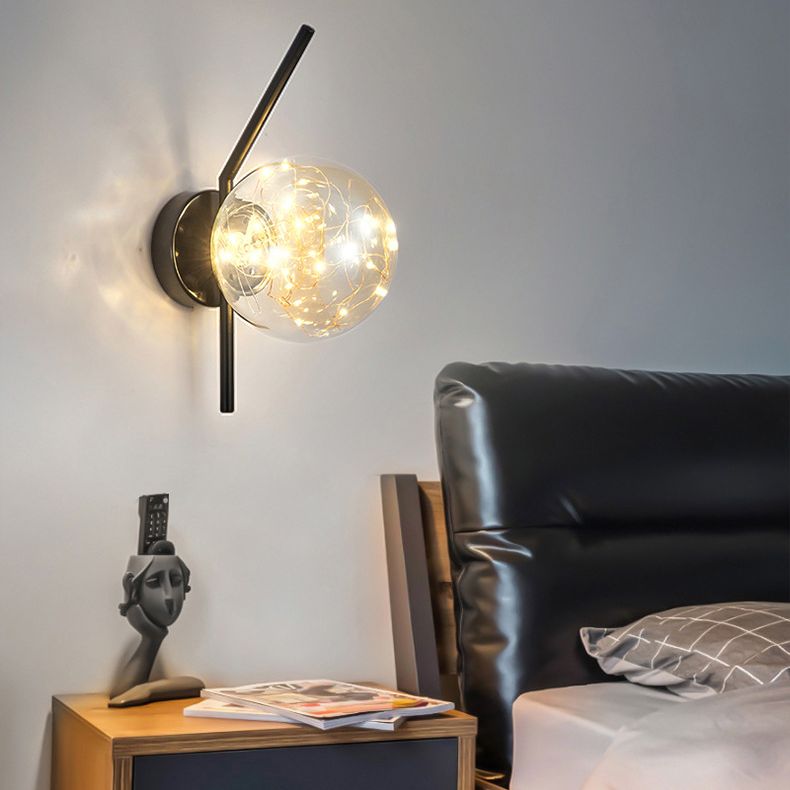 Transparent Globe Glass Bedside Lamp Nordic Style LED Lights String Stairs Sconce Light with Metal Fixed Arm