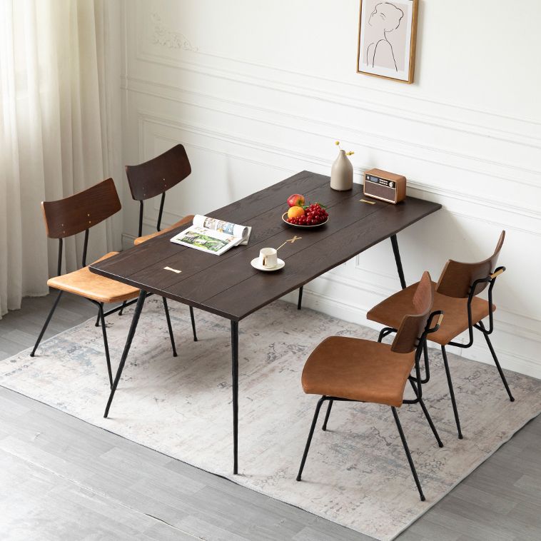 Rectangle Wood Color Dining Table Oak Solid Wood Table Luxury with 4 Legs