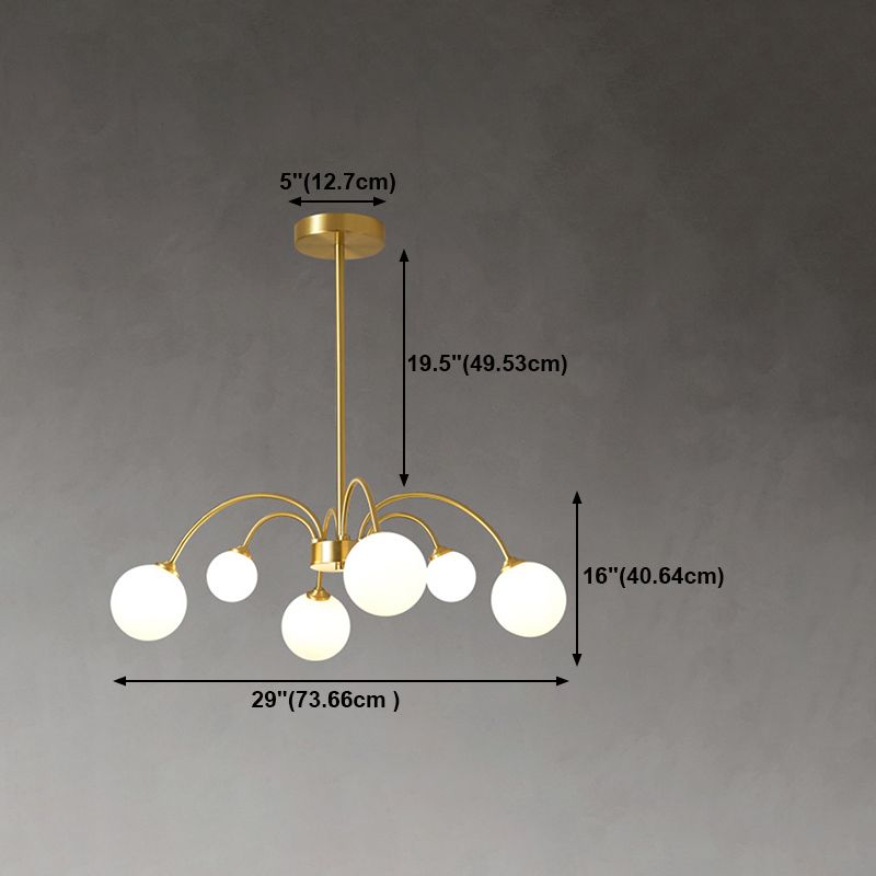 Gold Multi Head Chandelier Light Fixtures Simple Glass Hanging Chandelier for Living Room
