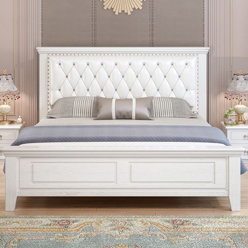 Contemporary Wood and Upholstered Bed Rectangular Standard Bed with Custom Gold Legs