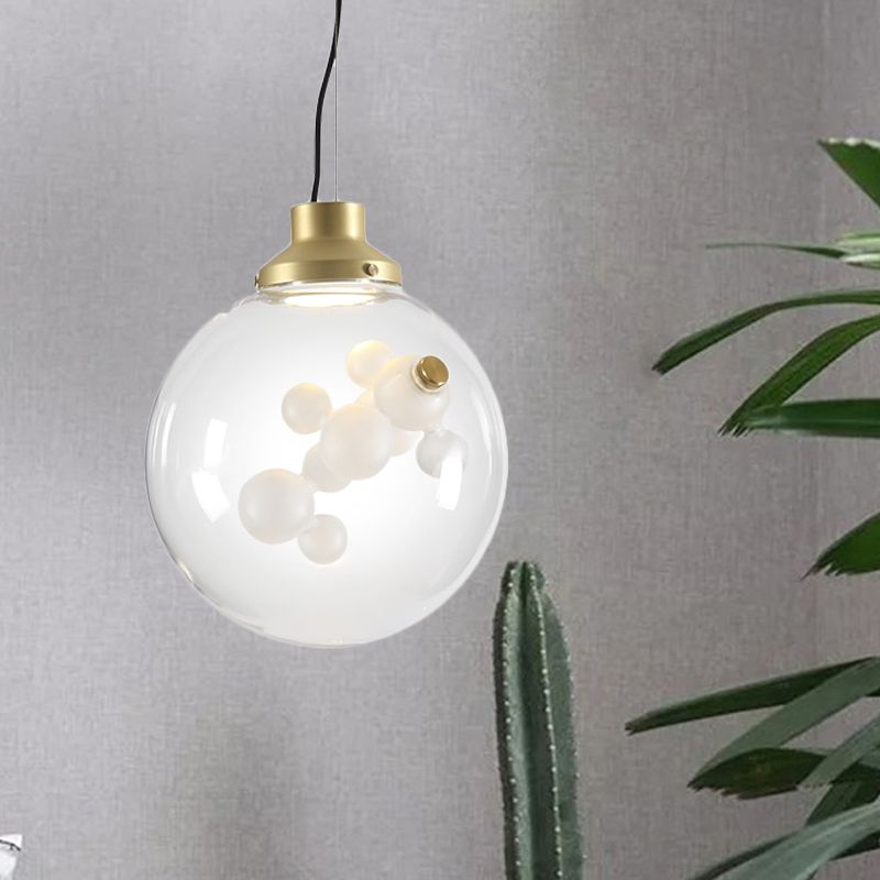 Minimalist Creative 1 Bulb Hanging Light Clear Glass Gold Long Cone/Globe Ceiling Pendant with Inner Bubble Decoration
