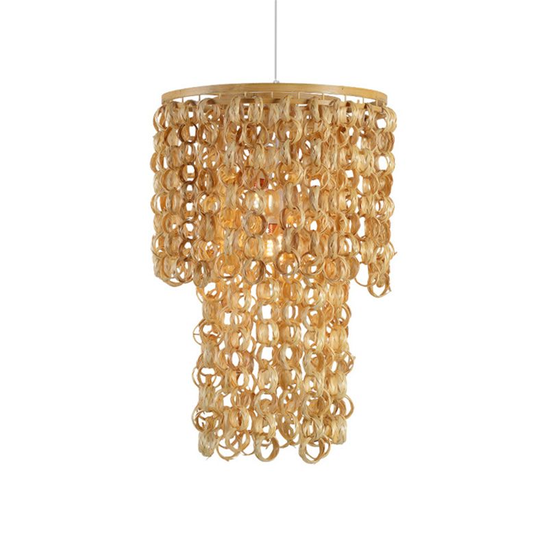 16 "/19.5" brede Tassel Bamboo Drop hanger Chinees enkel licht beige hangende lamp voor Dinging Room Restaurant