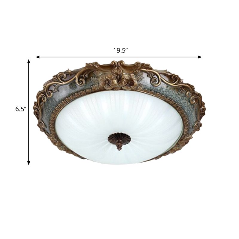 Iluminación de montaje empotrado de latón y resina, forma redonda, 12"/16"/19,5" W, lámpara de techo rústica de 2/3 luces con pedestal floral
