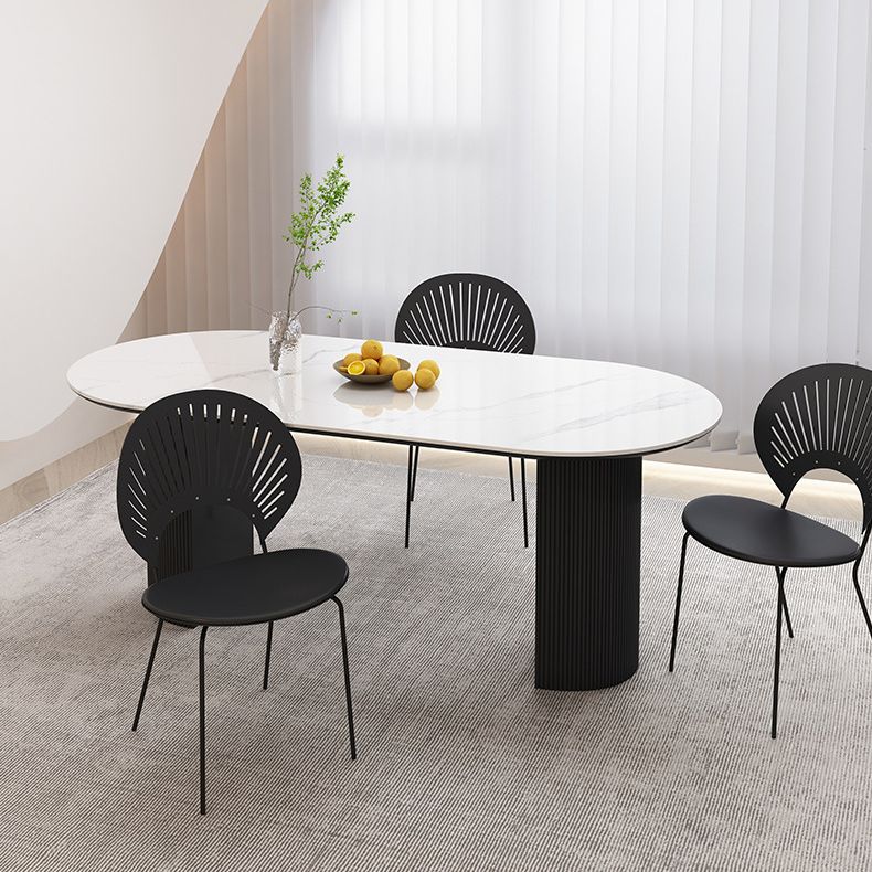 Stone Top Dining Table Contemporary Oval Table with Sled Base