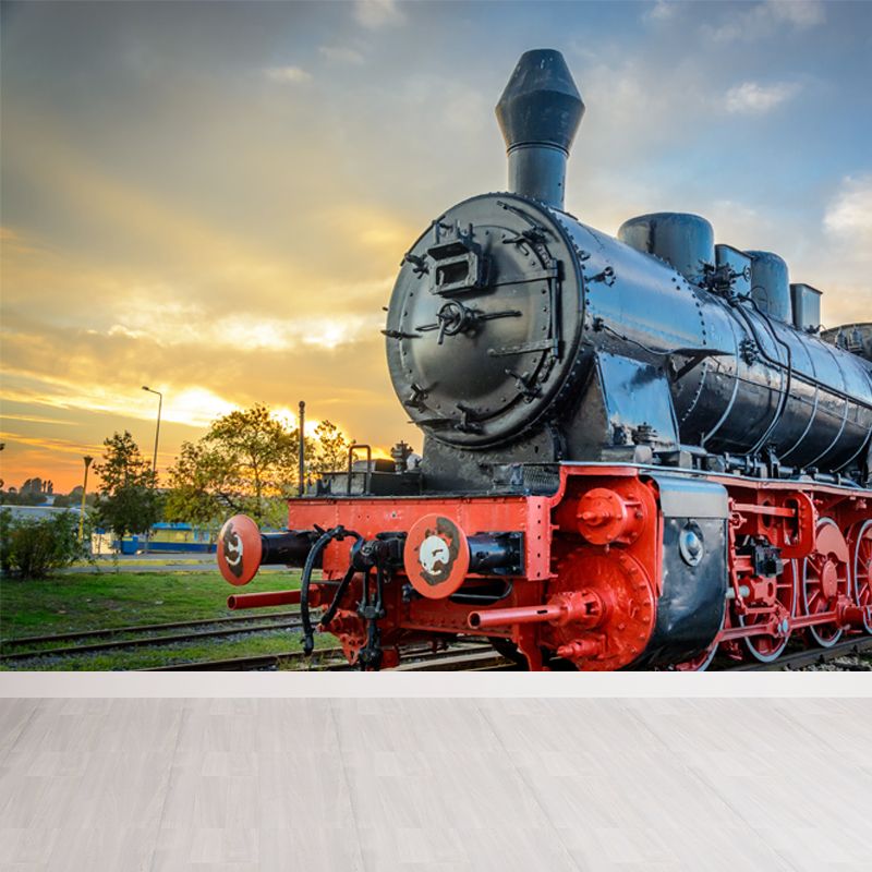 Light Color Train Mural Wallpaper Vehicle Industrial Stain Resistant Wall Covering