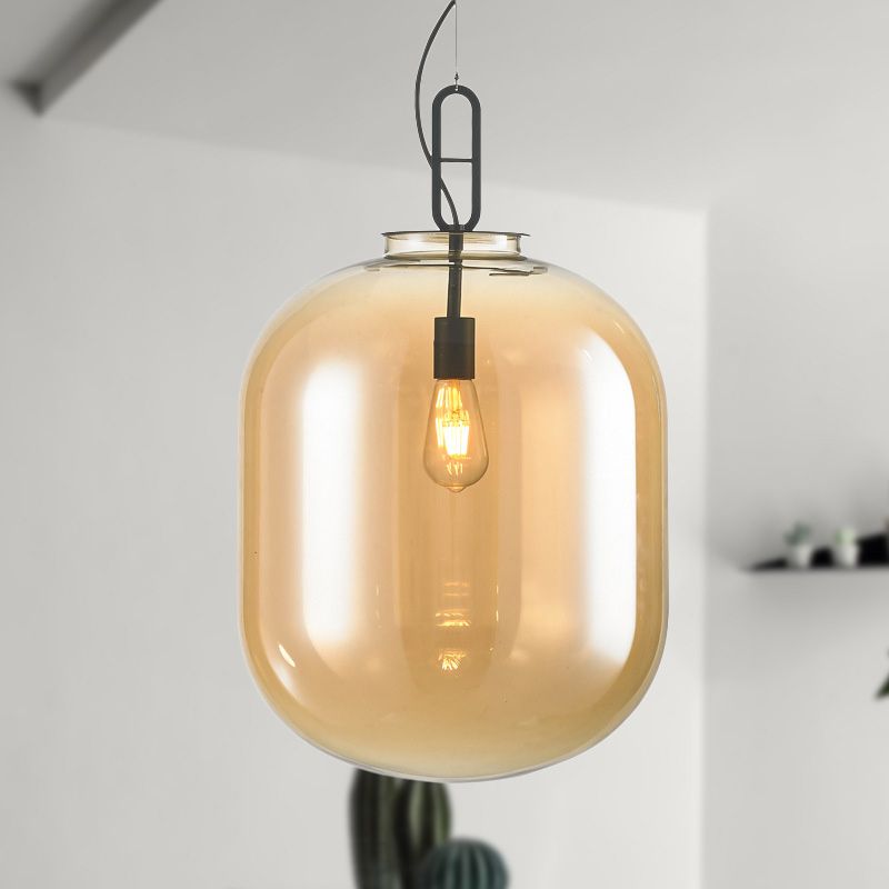 Cilíndrico Luz de techo colgante modernismo Amber/humo vidrio gris 1 cabezal sala de estar luz colgante