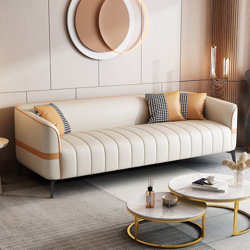 Contemporary 225.6" H Faux Leather Tuxedo Arm Sofa for Living Room