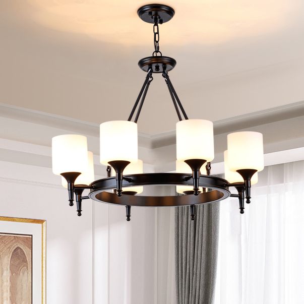 Traditional Style Glass Chandelier Round Suspension Pendant Light for Living Room