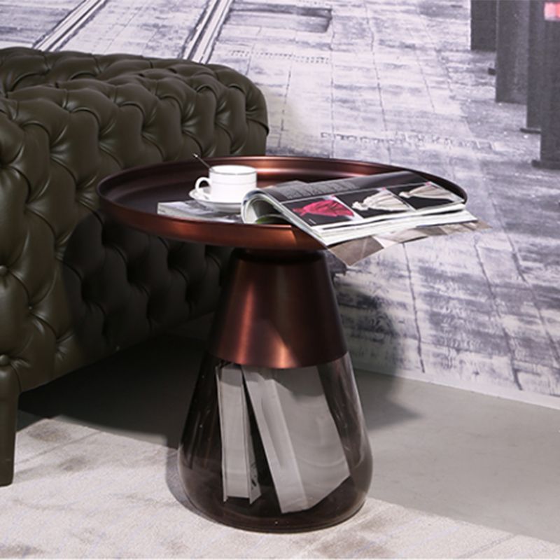 Mid-century Modern Style Round Metal Table with Glass Monopod Base Coffee Table