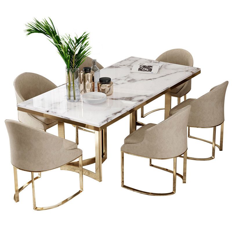 Traditional Luxury Dining Table Rectangle Double Pedestal Table with Gold Frame