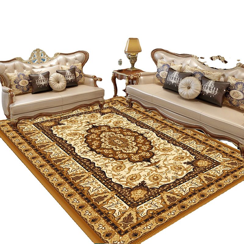 Beige Medallion Pattern Area Carpet European Polyester Area Rug Non-Slip Backing Rug for Home Decor