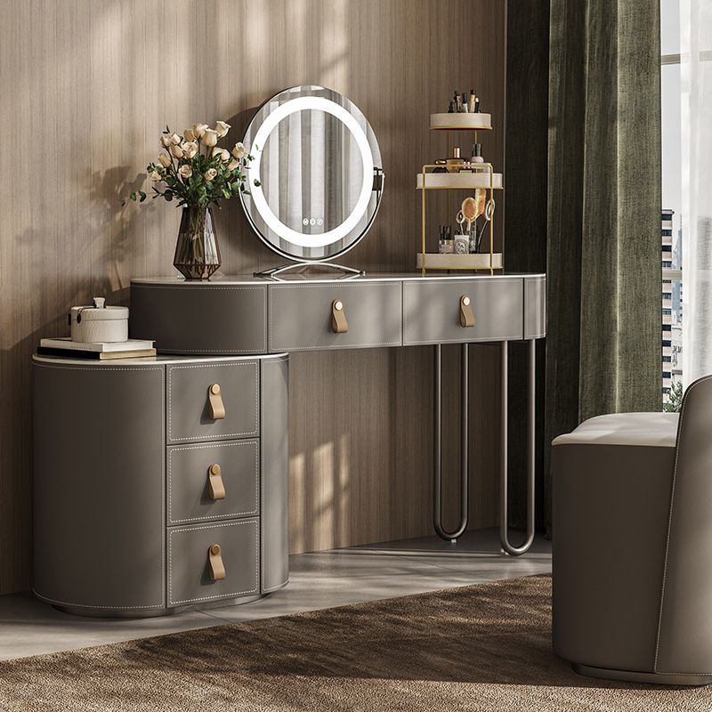 Minimalism Solid Wood Makeup Vanity Desk Lighted Mirror Dressing Table Stool Set