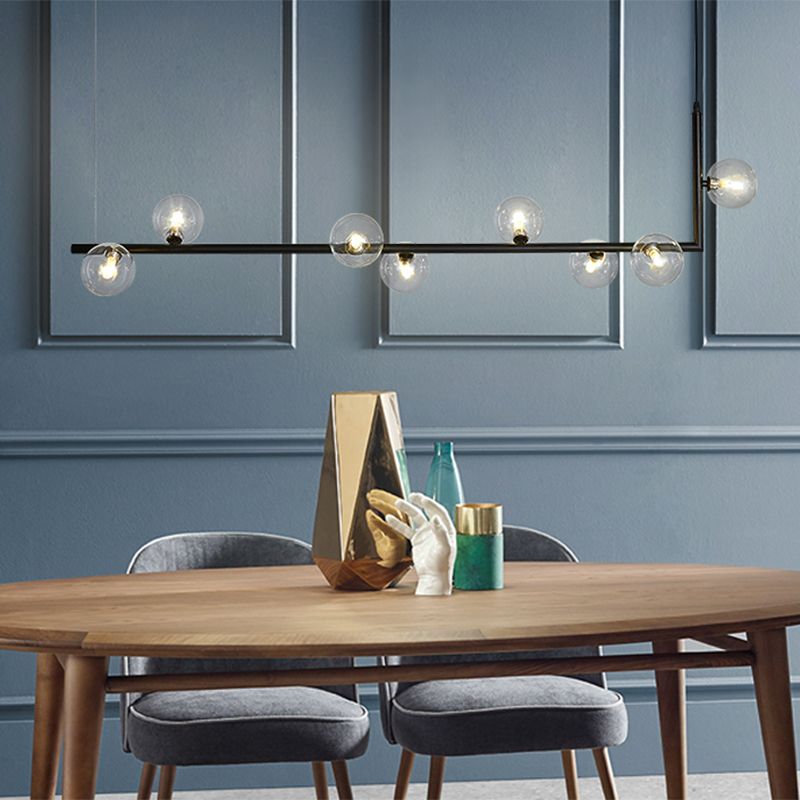 Lampadario lineare angolare a destra contemporaneo 6/8 Luci in vetro Isola Luce in nero/oro