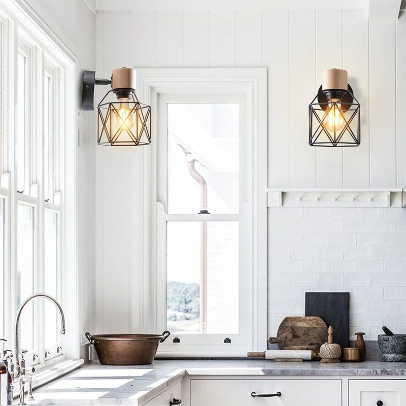 Industrial Wall Lighting Fixture Wooden Wall Light Sconce for Bedroom