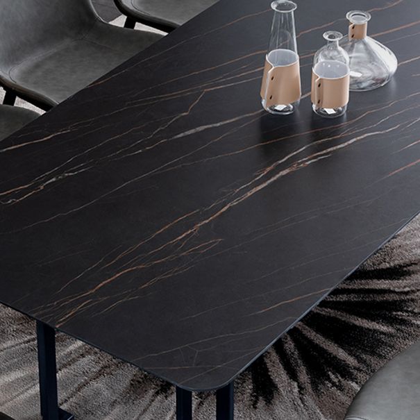 Modern Dining Table Set 1/4/5/9 Pcs Black Sintered Stone Dining Table with Armless Chairs