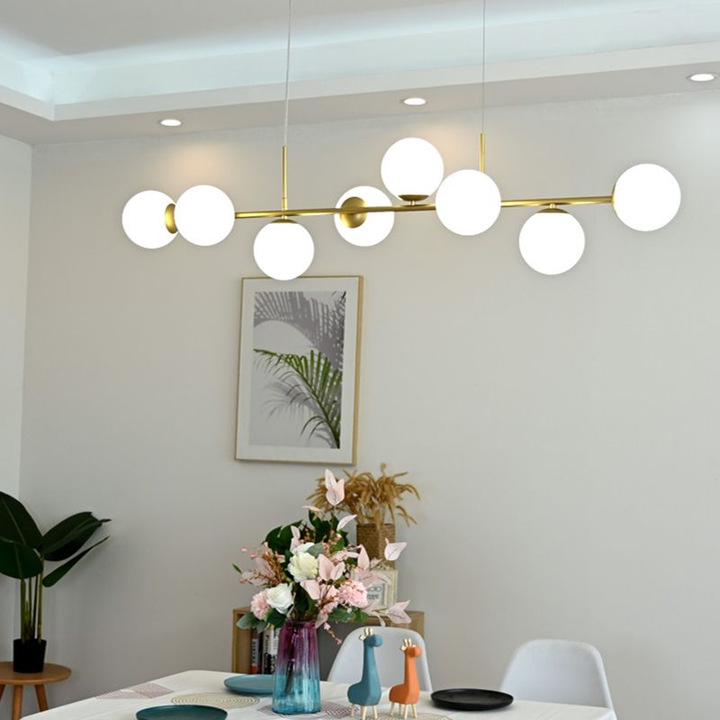 Nordic Round Island Lighting Fixture Glass Dinning Room Island Ceiling Light in Gold