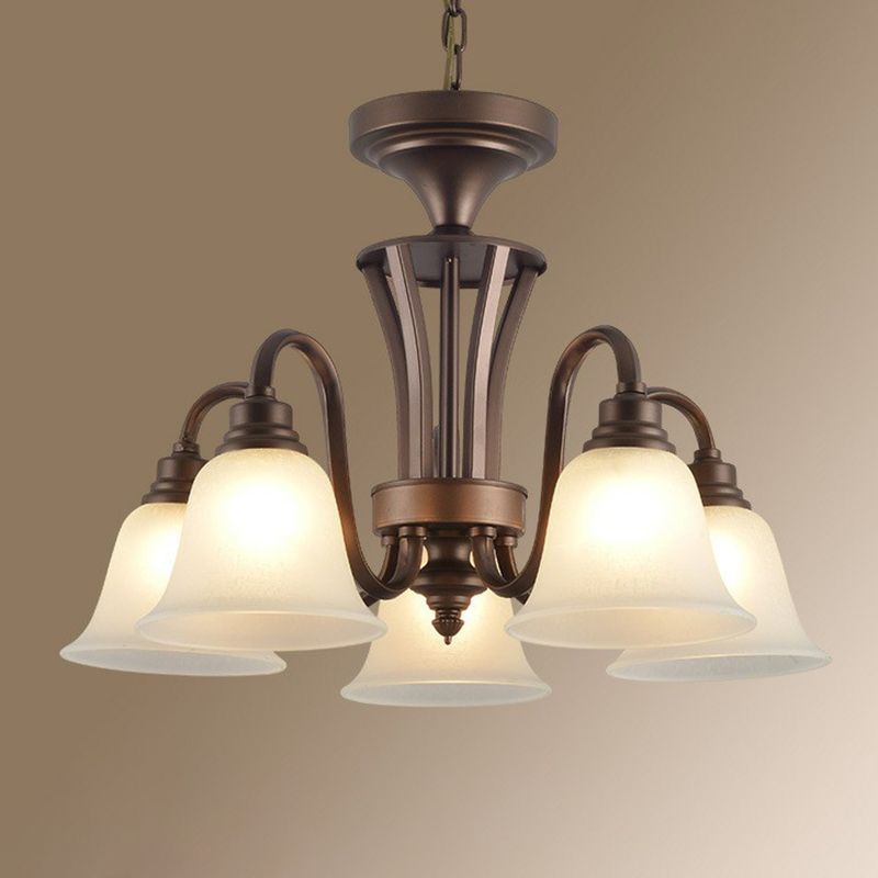 Bell Frost Glass Ceiling Lighting Traditional Living Room Chandelier Light Fixture in Brown