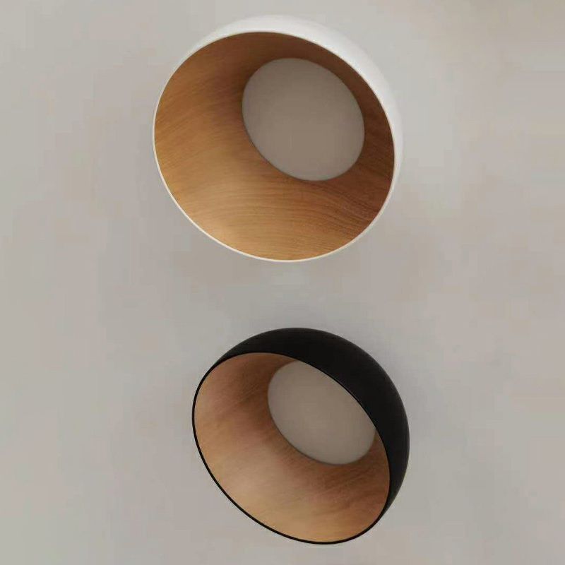 Minimalist Dome Flush Mount Lamp Metal Corridor LED Ceiling Flush Light with Wood Grain Inner