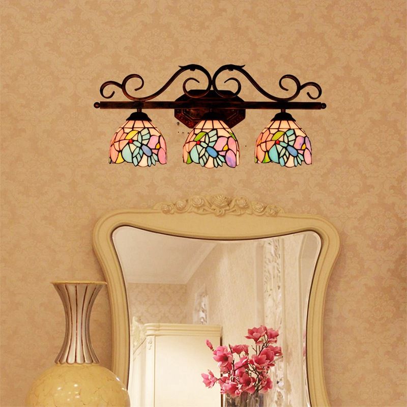 Vintage 3 Lichter Vanity Wandleuchte Tiffany Vanity Lampen Badezimmer mit mehrfarbigem Glasschirm