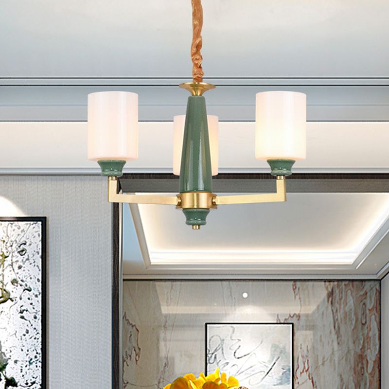 3/8/12 Lichten Cilindrische kroonluchter Retro Emerald White Glass Opgehangen verlichtingsarmatuur