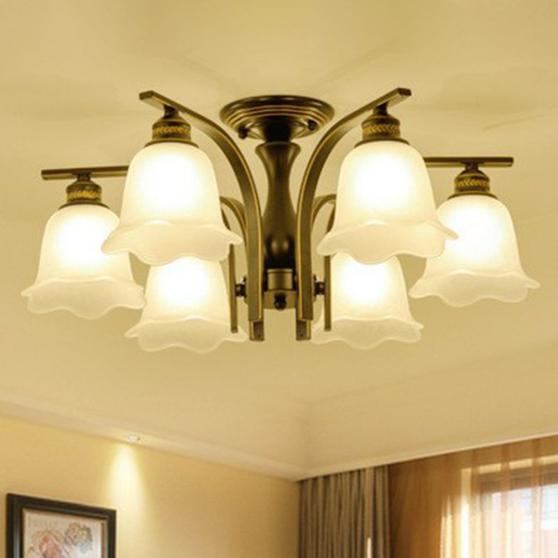 Rustic Ruffled Semi Flush Light Cream Glass Flush Mount Ceiling Chandelier for Living Room