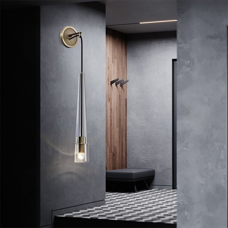 K9 Crystal Brass Wall Mount Light Fixture Teardrops 1-Light Modern Style Sconce