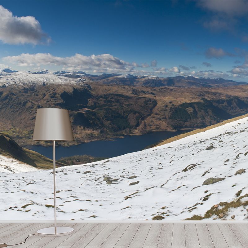 Panoramic of Snow Mountain Murals White-Green Modernist Wall Art for Living Room