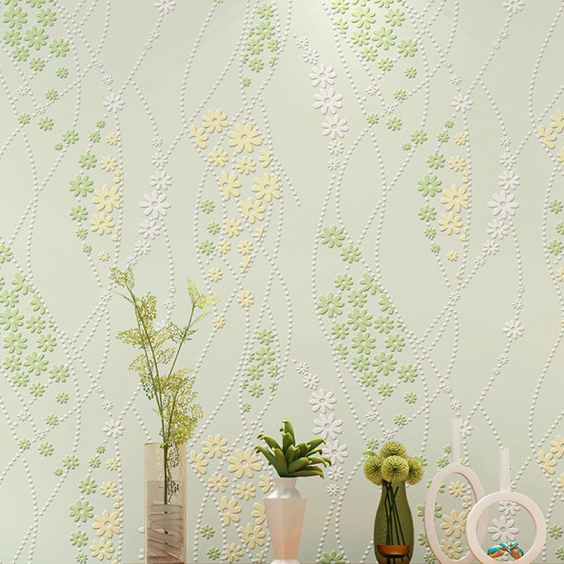 Papier peint décoratif intissé à motif de fleurs denses, décoration murale intissé de couleur pastel