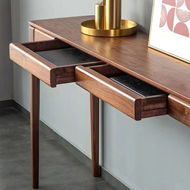 Mid-Century Modern Sofa Table 4 Legs Wood Rectangle Storage Walnut Console Table