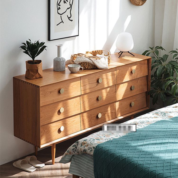 Ultra-Modern Horizontal Double Dresser Pine Storage Chest Dresser for Bedroom