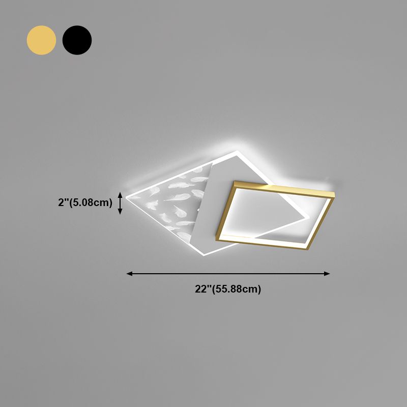 Forme géométrique LED plume plafonnier moderne en aluminium 2 lumières encastré pour chambre à coucher