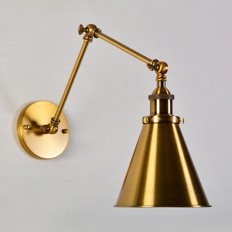 Brass 1 Bulb Wall Light Kit Antique Metal Conic Wall Mount Lighting Fixture with Flexible Swivel Arm