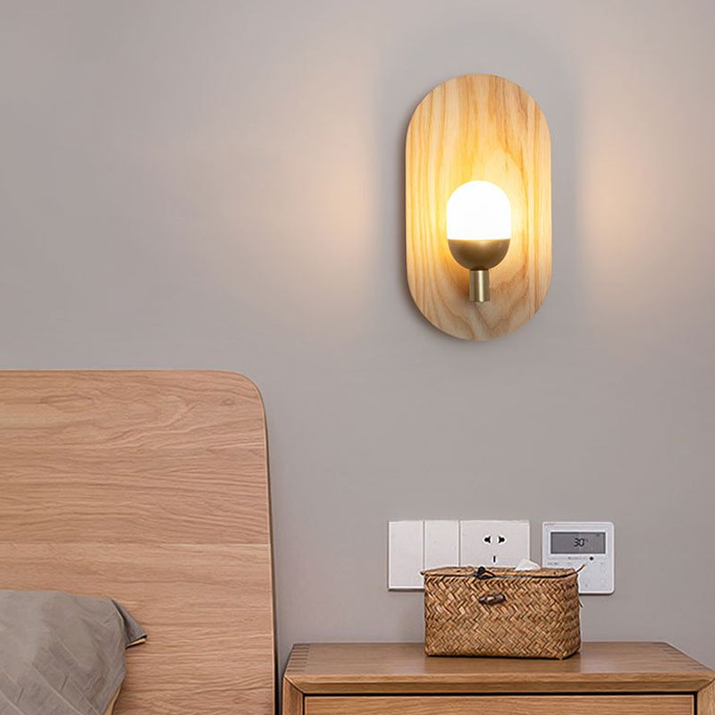 Single Modernism Beige Wall Mounted Sconce Oval Wooden Wall Light