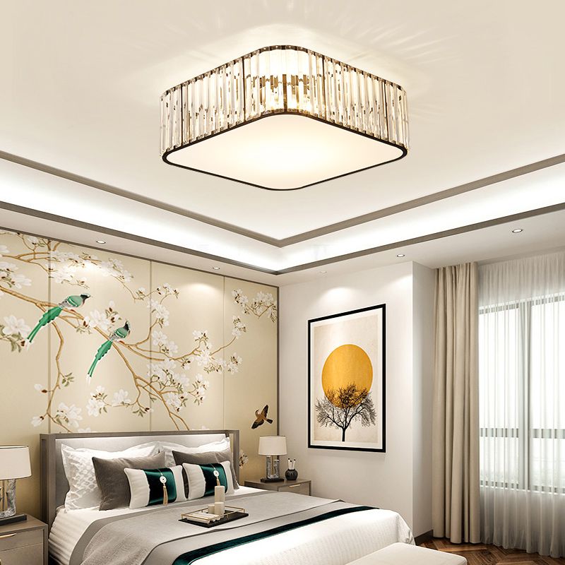 Geometry Shape Ceiling Lamp Modern Iron Flush Mount with Glass Lampshade for Bedroom