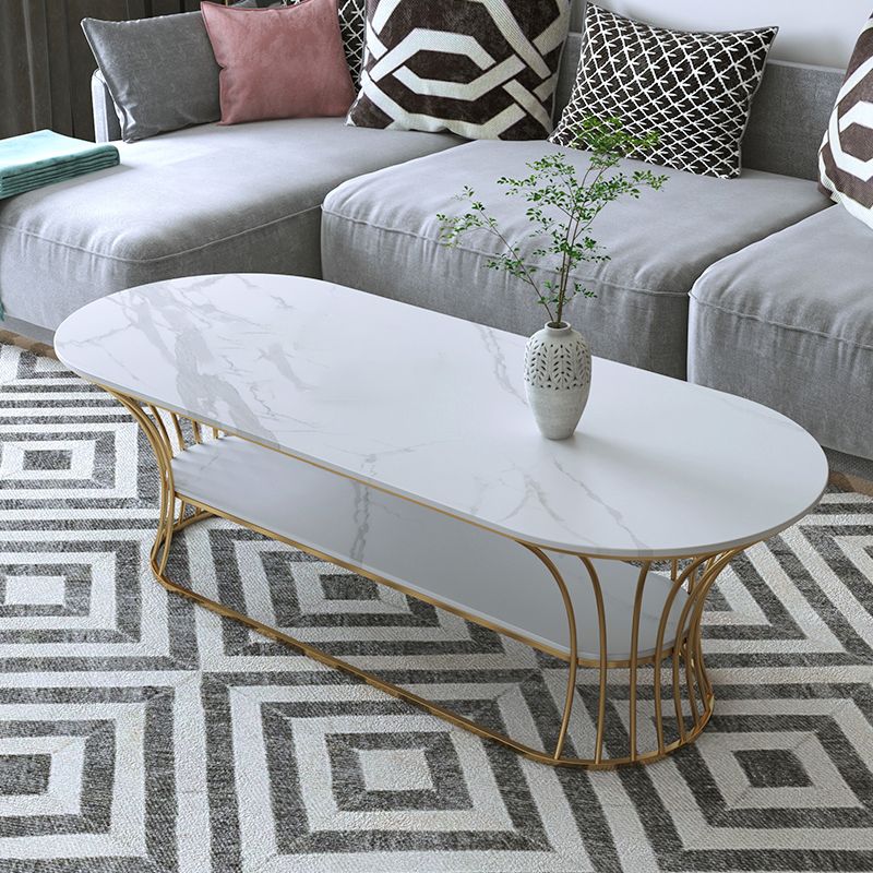 Frame Base Coffee Table Modernism Elliptical Stone Cocktail Table