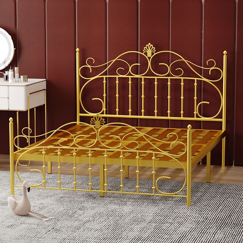 Contemporary Metallic Open-Frame Bed 48.4" Tall Bed with Arched Headboard
