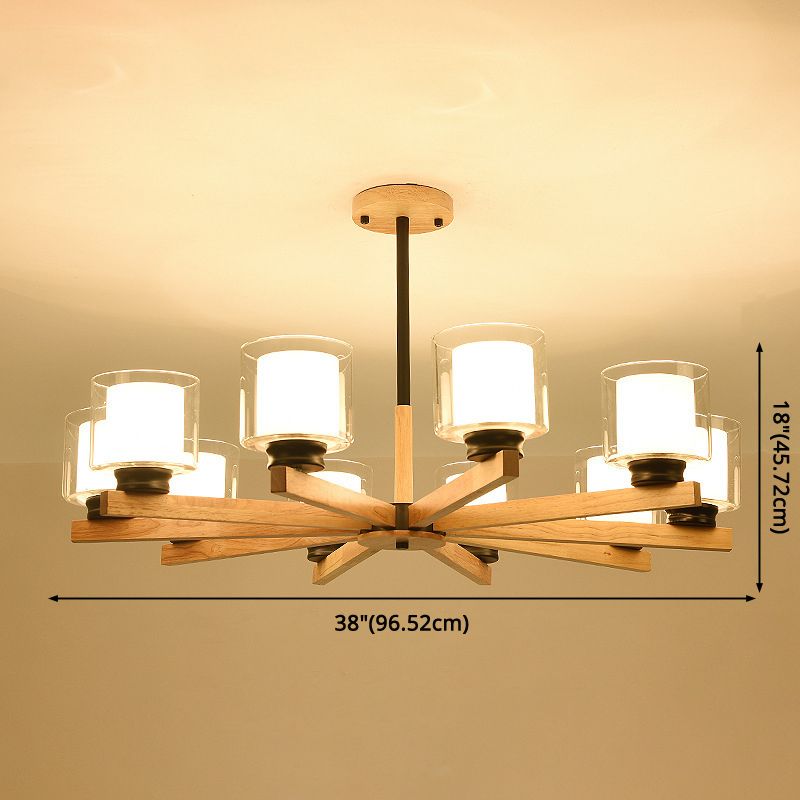 Cylinder Chandelier Lighting Fixtures Modern White Glass Suspension Light With Wooden Stand for Living Room
