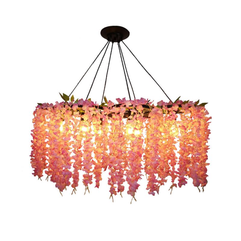 Drum Metal Chandelier Pendant Light Industrial 3/6 Heads Restaurant Hanging Ceiling Light in Orange Red