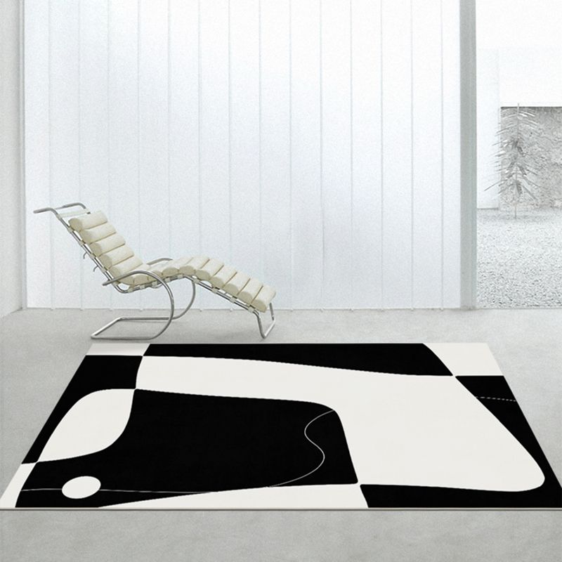 Fashionable Black Modern Rug Color Block Polyester Area Carpet Non-Slip Backing Rug for Bedroom
