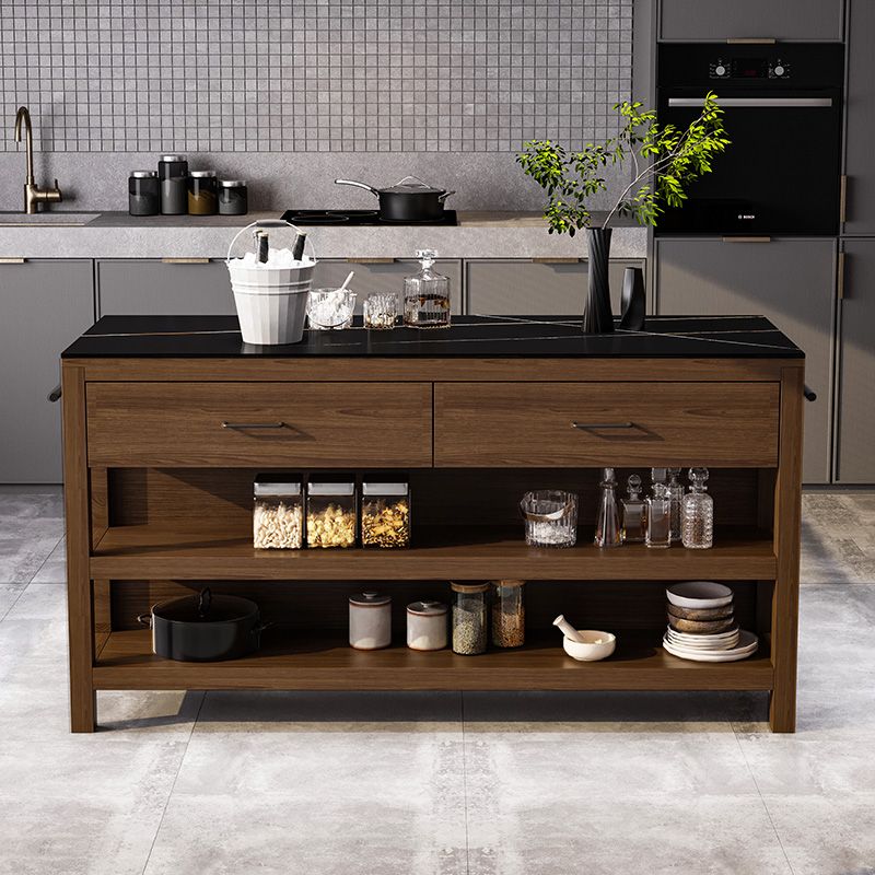 Modern Stationary Kitchen Island Table Sintered Stone Kitchen Island Table with Drawer