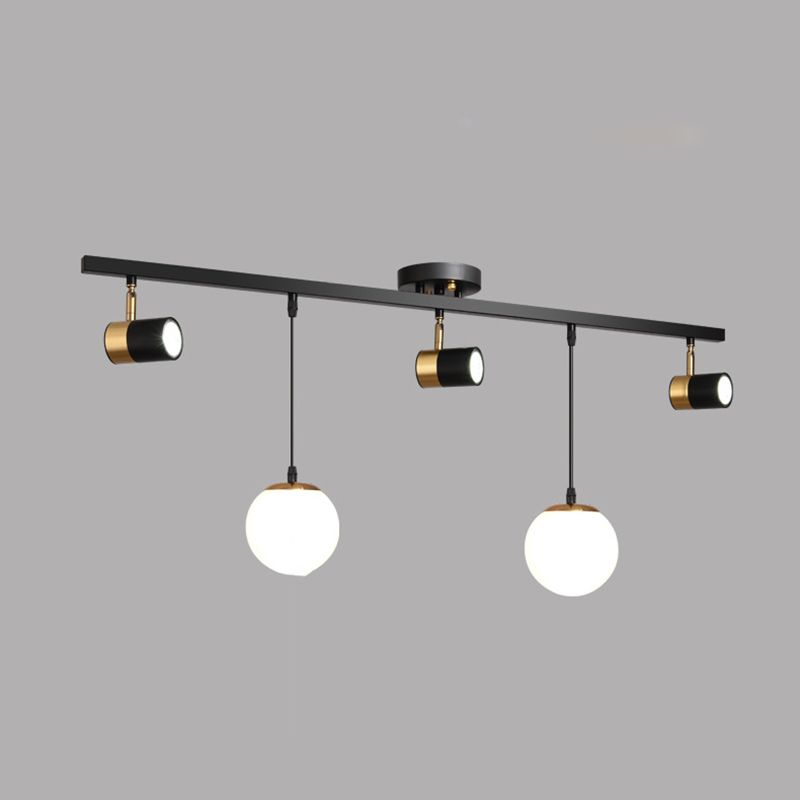 Blown Glass Globe Island Light Modern 5 Heads Black Pendant Spotlight for Dining Room