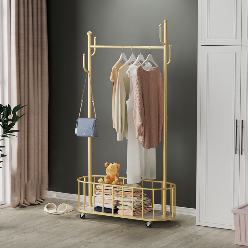Classic Metal Clothes Hanger Basket Storage Free Standing Coat Rack with Castors