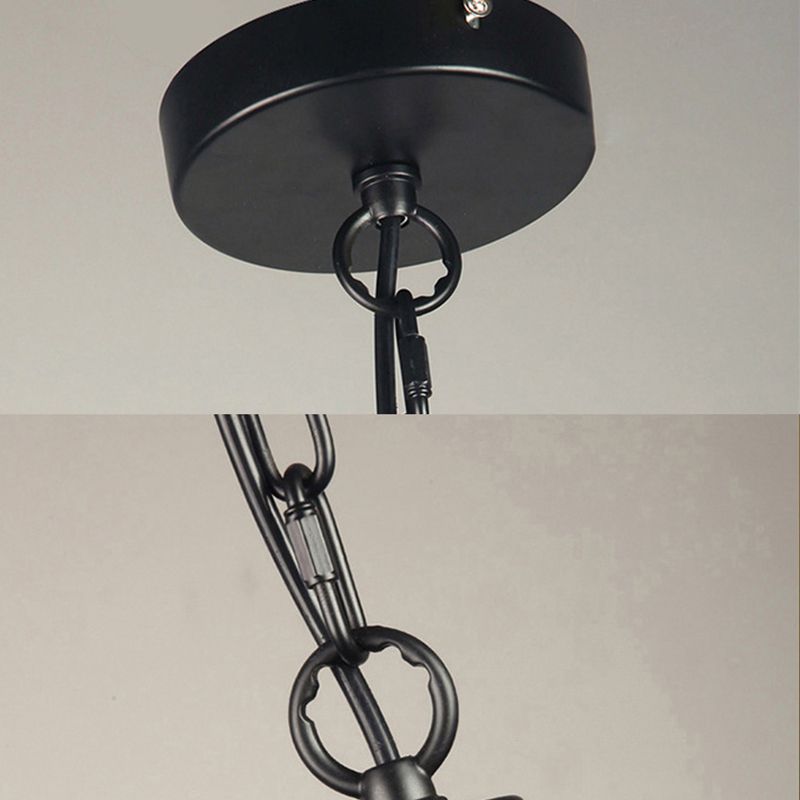 1-Light Wrought Iron Lid Shaped Hanging Light Retro Industry Style Iron Cage Shade Pendant Lamp for Restaurant