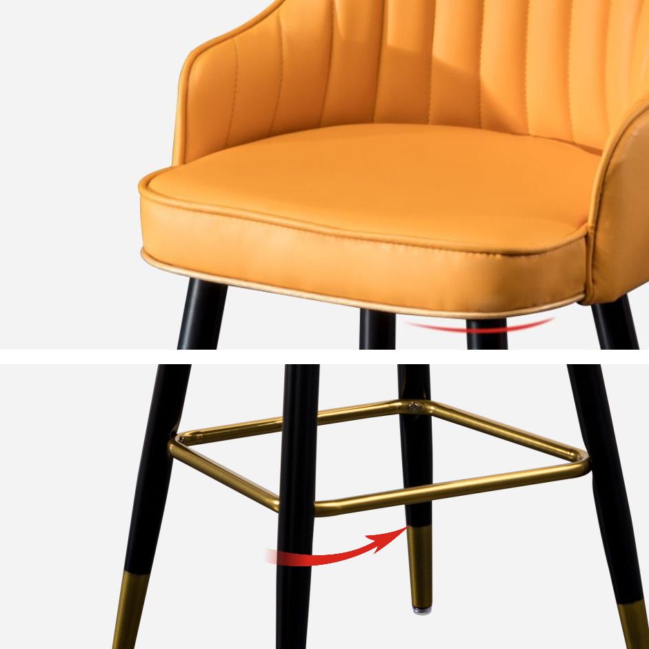 Scandinavian Living Room Armed Stool Matte Finish Leather Barstool