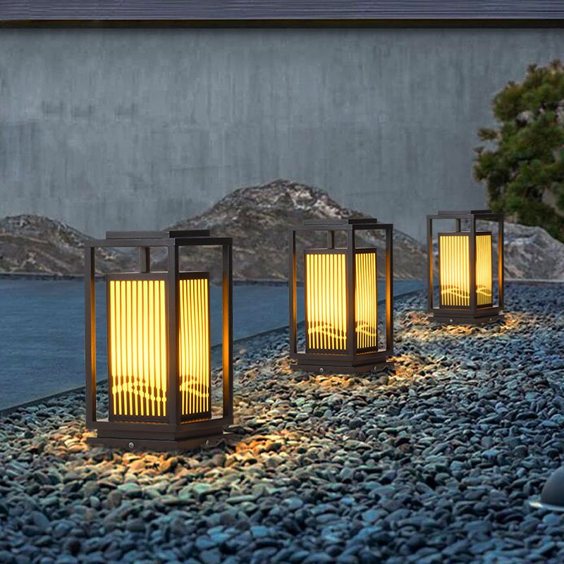 Rectangular Pillar Lamp Modern Metal Outdoor Waterproof Light in Black