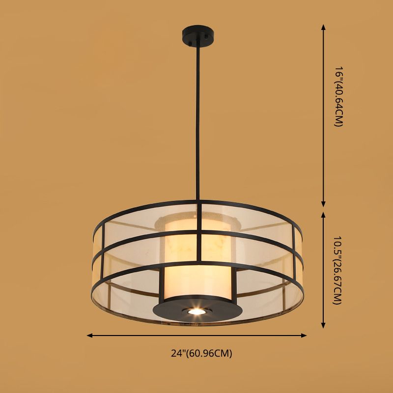 Double Cylinder Linen Shade Pendant Hanging Lamp Modern 1 Light Hanging Ceiling Light for Bedroom