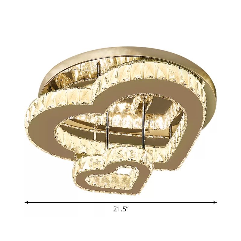 Heart Shaped Flush Light Fixture Minimalist Clear Crystal LED Close to Ceiling Lighting for Bedroom