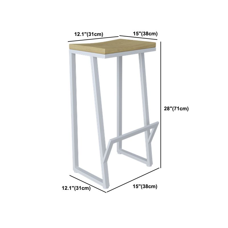 Modern Armless Backless Counter Stool Iron Kitchen Bar Stool with Wooden Seat